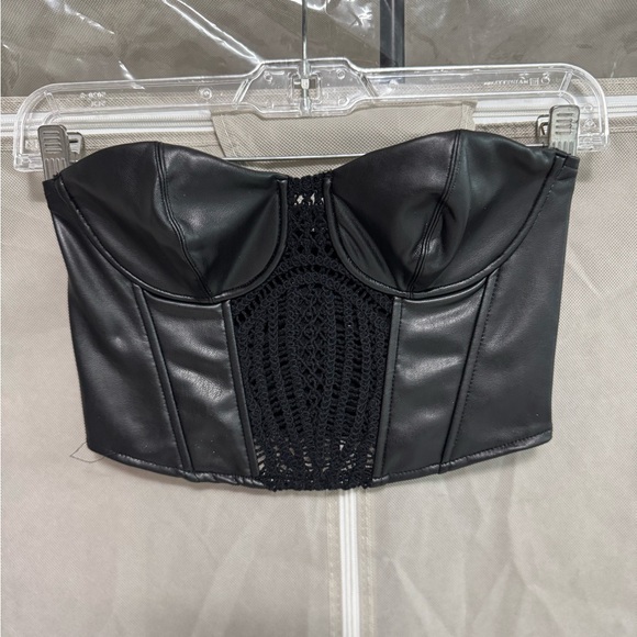 Zara Black Leather Bustier Top - Picture 1 of 2